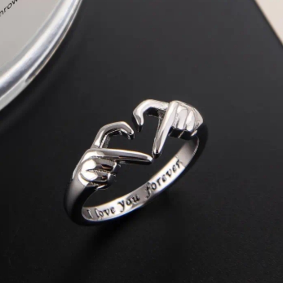 925 Sterling Silver Double Hands Heart Ring Love Hands Open Adjustable Ring - Picture 6 of 6